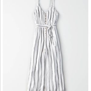 American eagle XS white and black striped jumpsuit